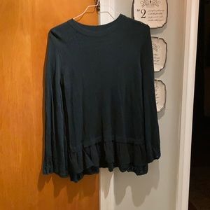 Green peplum bell sleeve sweater